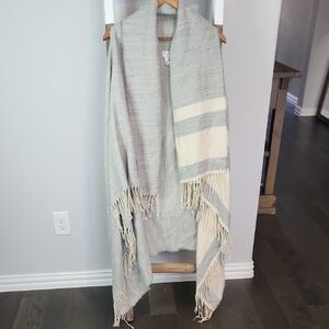 Gray and Cream Fringed Shawl